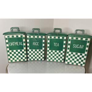 VTG Art Deco Czechoslovakian Porcelain 4 Canister Set Ditmar Urbach Green White